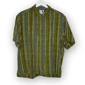 MI Modern Images Green Plaid Silk Blend Short Sleeve Button Up Men’s Size Large